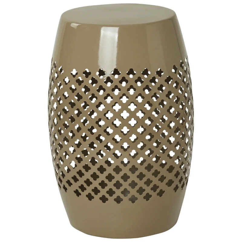 Outsunny 12.4" Steel Patio End Table, Round Hollow Drum Side Table, Accent Table for Indoor and Outdoor, Khaki