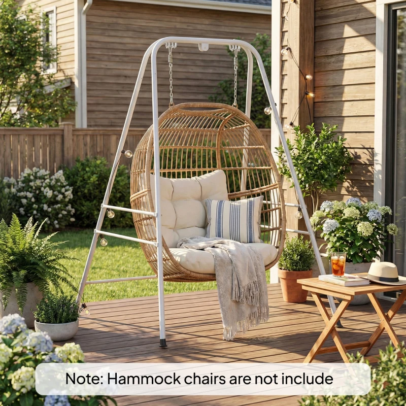 Outsunny Hammock Chair Stand  Indoor and Outdoor Use with Anti-Slip Foot Pads, 2 Carabiners, White