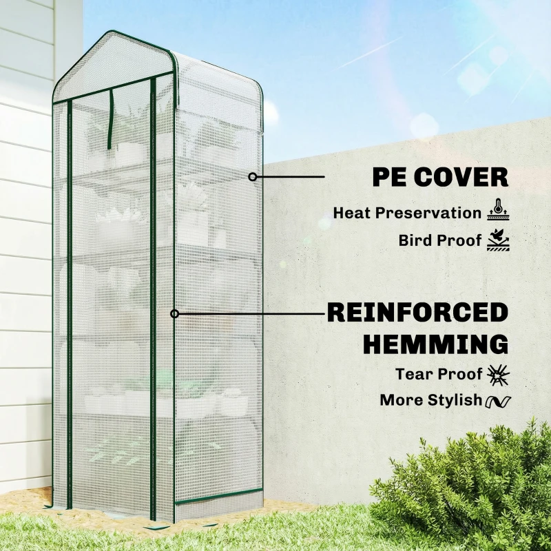 Outsunny Mini Greenhouse with Screen Roof, 5 Tier Portable Small Greenhouse with High Strength PE Cover, White