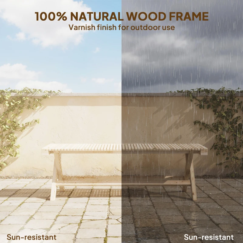 Outsunny 55.1" Garden Bench 2-Seater Outdoor Bench with Slatted Seat for Patio Porch, Natural Wood Finish