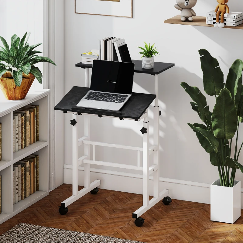HOMCOM Stand Up Desk, Height & Angle Adjustable Computer Desk with Wheels for Standing or Sitting, Laptop Table, Black