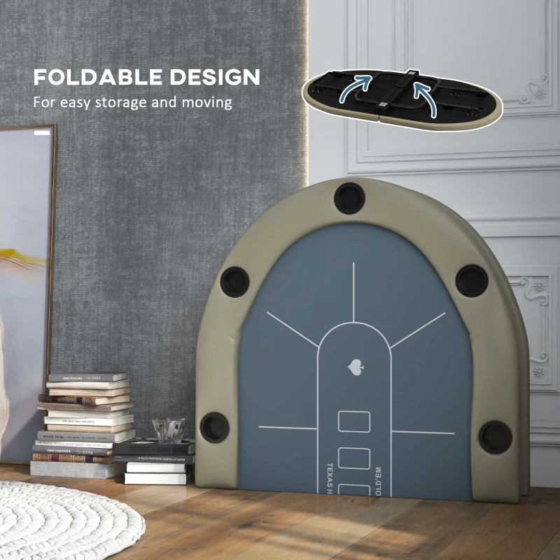 Soozier Foldable Poker Table Blackjack Texas Holdem Poker Game Table with Cup Holders, 70" Oval, Blue