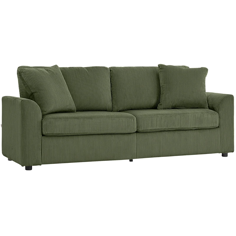 HOMCOM 3 Seater Sofa, 83.5" Modern Upholstered Couch with Pocket Spring and 2 Scatter Cushions for Living Room, Green