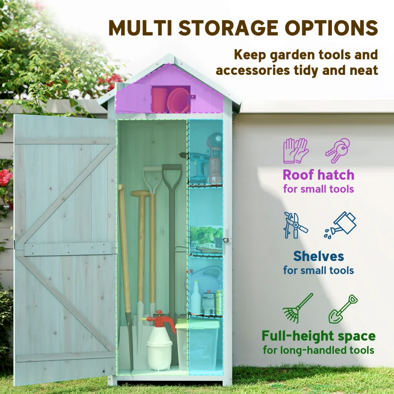 Outsunny 30" x 21" x 71" Garden Storage Shed, Outdoor Tool Utility Storage House  with 3 Tier Shelves and Roof, Blue