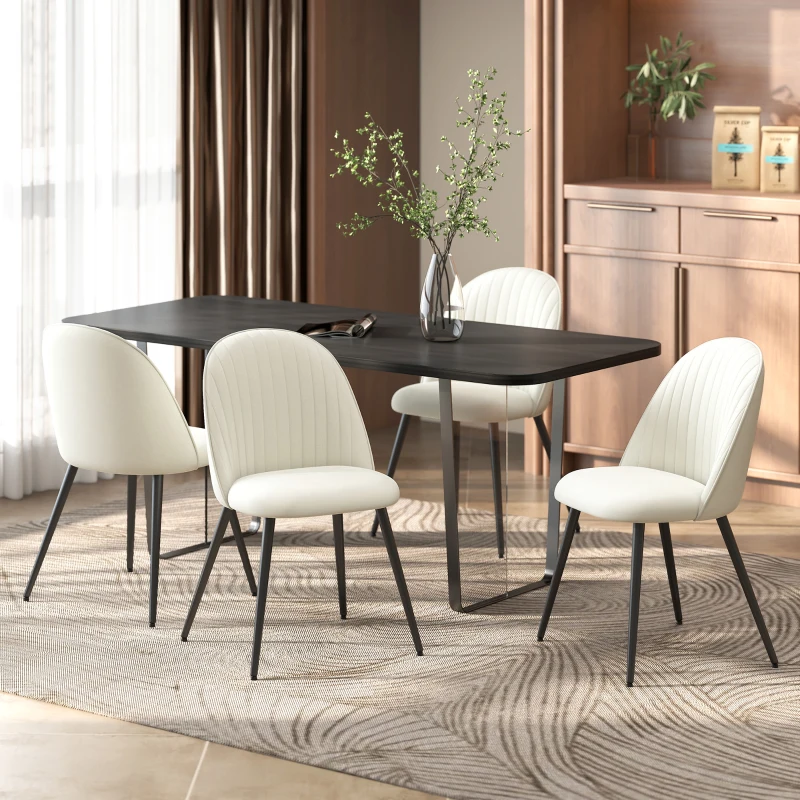 HOMCOM Set of 4 Modern Dining Chairs, Velvet Upholstered Kitchen Chairs with Steel Legs for Living Room, Cream White