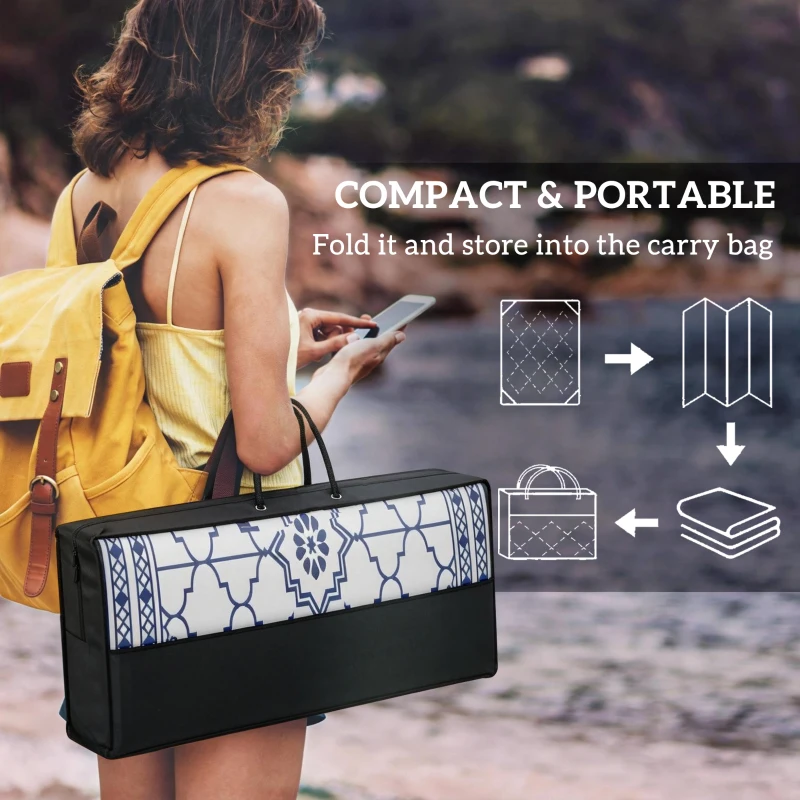 Outsunny Reversible Outdoor Rug Carpet with LED Lights, 12' x 9' PP Straw Rug with Carry Bag and Ground Stakes