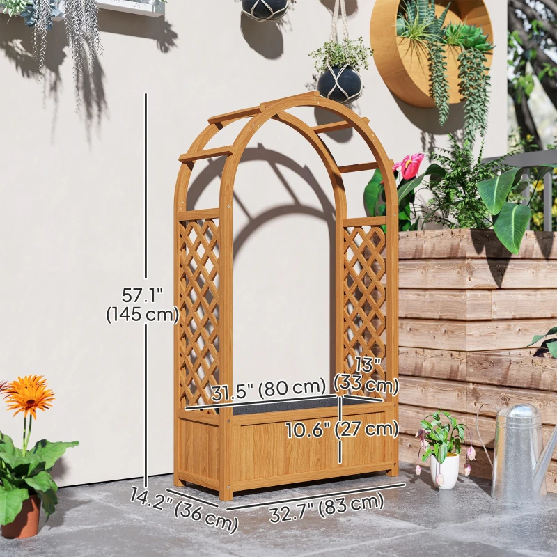 Outsunny Wooden Raised Garden Bed with Arch Trellis, 33" x 14" x 57" Raised Planter Box with Drainage Holes, Trellis Planter for Vine Climbing Plants