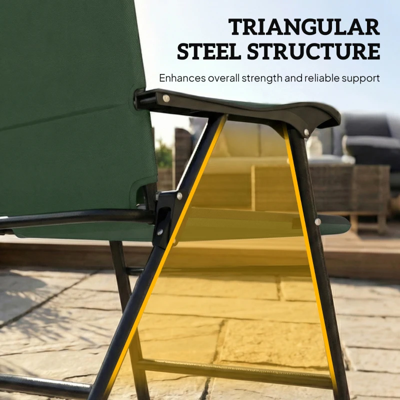 Outsunny Folding Patio Chairs Set of 2, Padded High Back Lawn Camping Chairs with Armrests, 600D Oxford Fabric, Dark Green