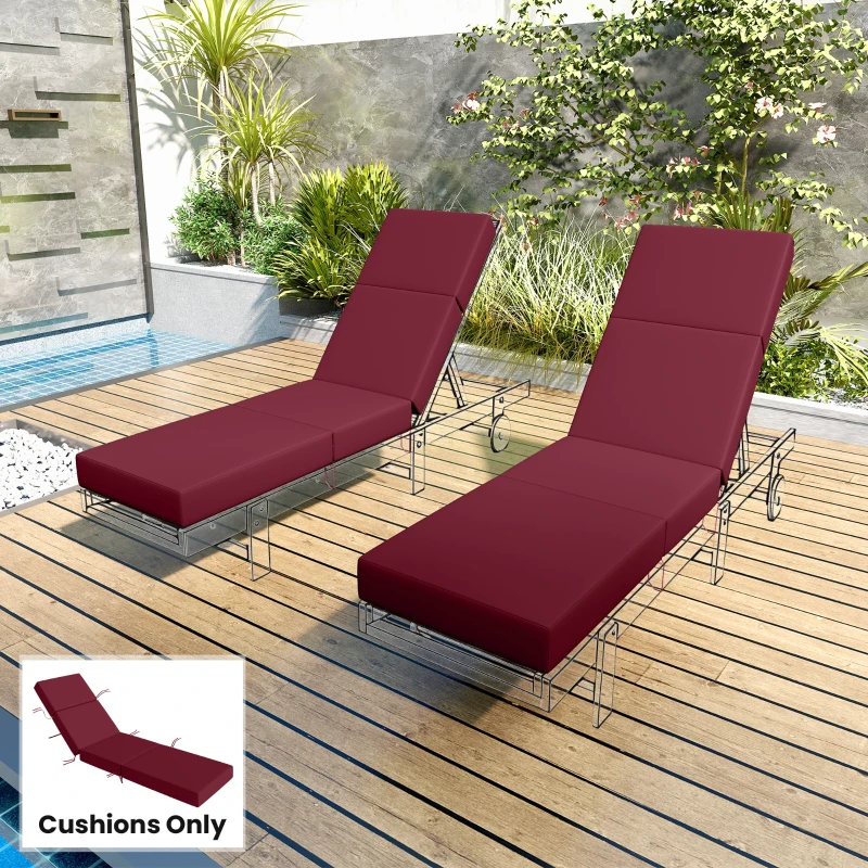 Outsunny Chaise Lounge Cushion, 4" Thick Outdoor Lounge Chair Cushion with Ties for Patio, 21" x 72 ", Red