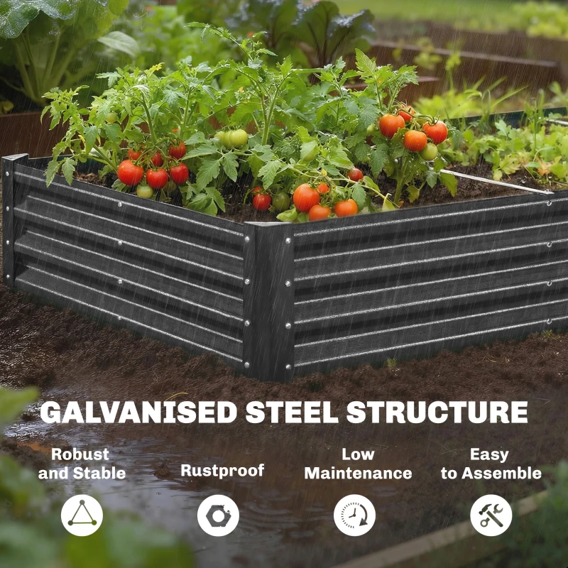 Outsunny 12 x 4 x 1ft Galvanized Raised Garden Bed, Reinforced Outdoor Planter Box with Open Bottom, Dark Grey