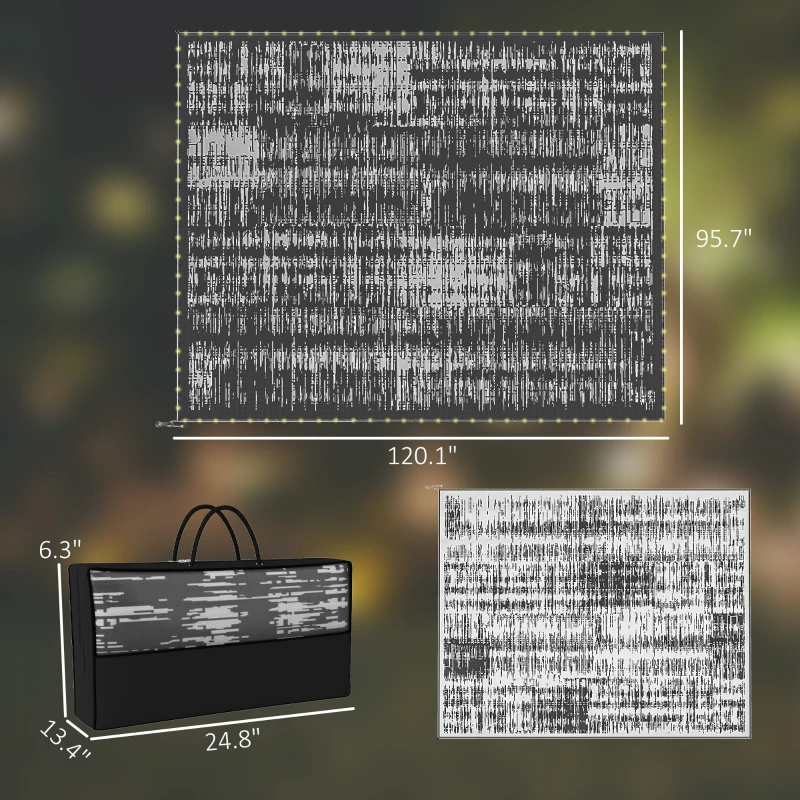 Outsunny Reversible Outdoor Rug Carpet with LED Lights, Carry Bag & Ground Stakes for Backyard, Deck, Picnic, Beach, 10' x 8'