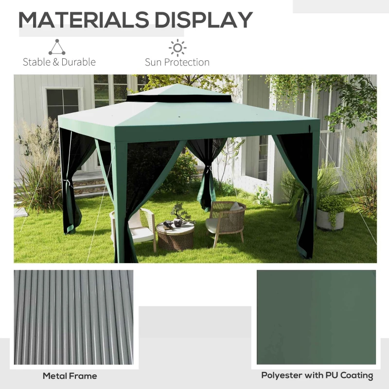 Outsunny 10' x 10' Outdoor Canopy Tent Party Tent with Mesh Netting and Double Tier Roof for Backyard, Garden, Patio, Green