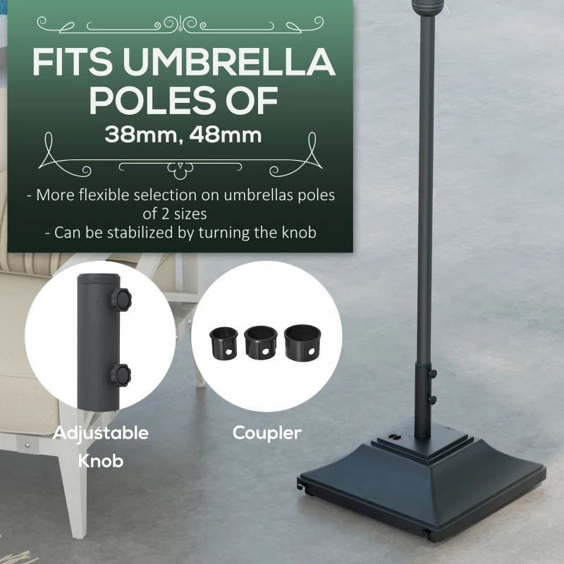Outsunny Square Umbrella Base with Wheels, 99 lbs Water or 132 lbs Sand Filled, with Double Adjustable Knob, Black
