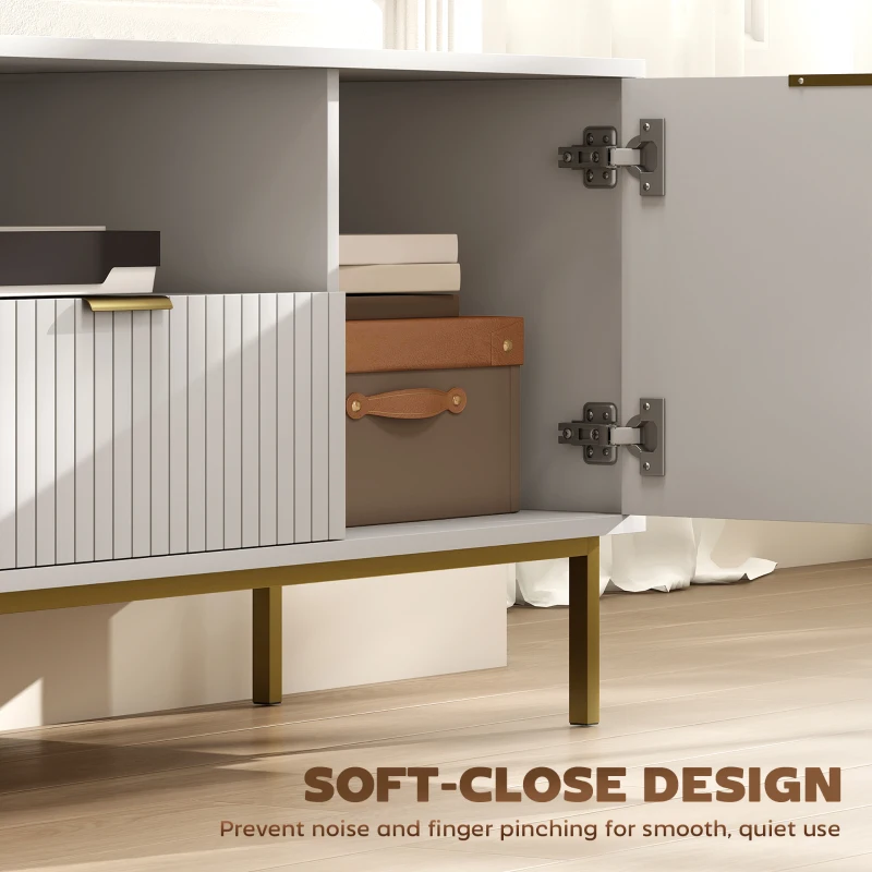 HOMCOM Modern TV Console for TVs up to 60 Inch, Entertainment Center with Smart RGB LED Lights and Soft Close Doors, White