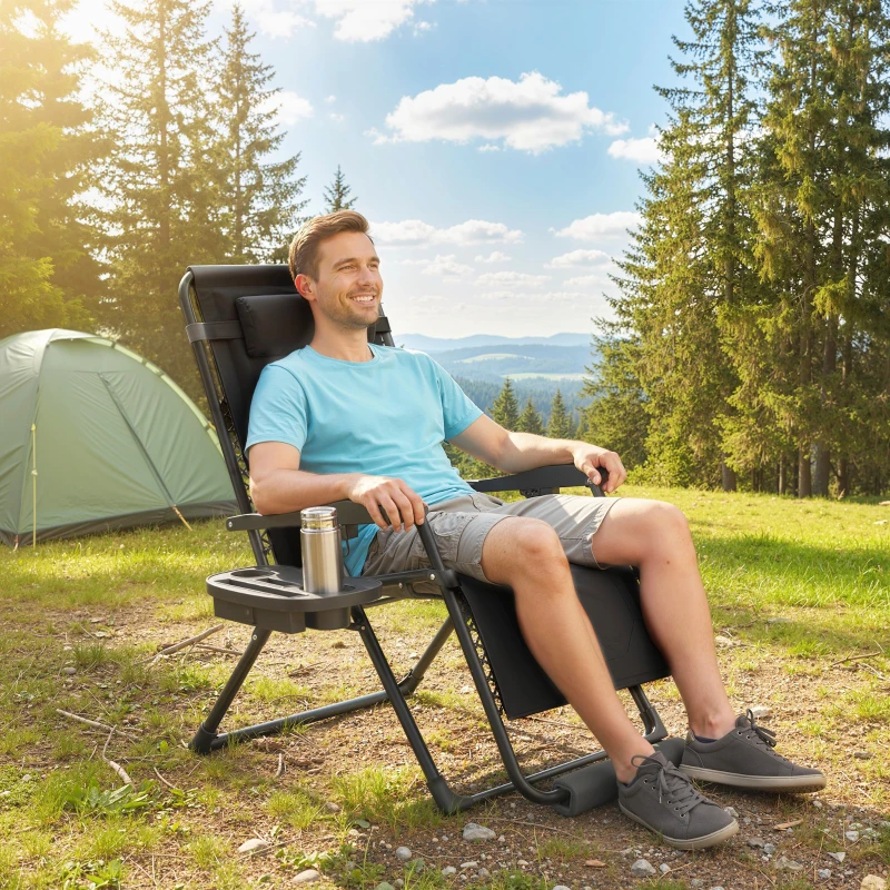 Outsunny Zero Gravity Chair, Reclining Outdoor Lounger Chair with Cup Holder, 400 LBS Capacity, Black