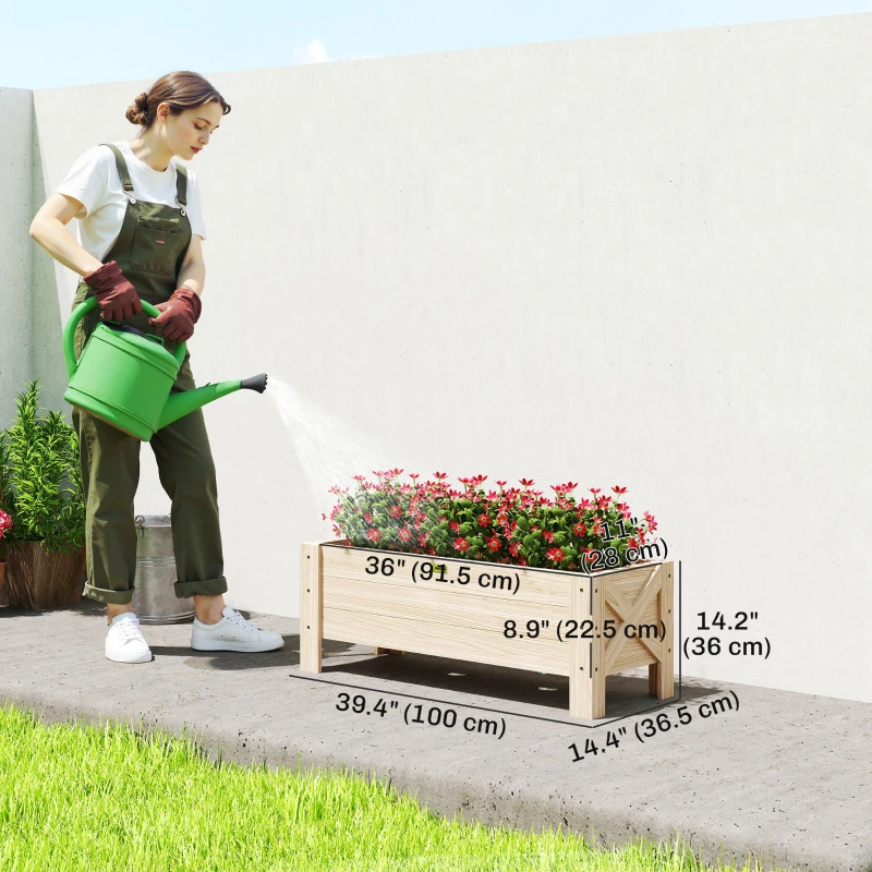 Outsunny 3.3 x 1.2 x 1.2 ft Garden Raised Bed Planter Grow Containers for Outdoor Patio Plant Flower Vegetable Pot, Natural
