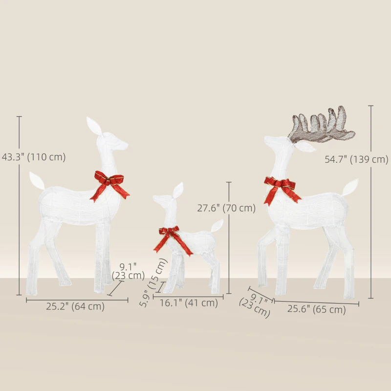Outsunny 3 Piece Lighted Christmas Reindeer Family, 55" Light Up Deer, Outdoor Holiday Decor with LED Lights, Stakes, Zip Ties