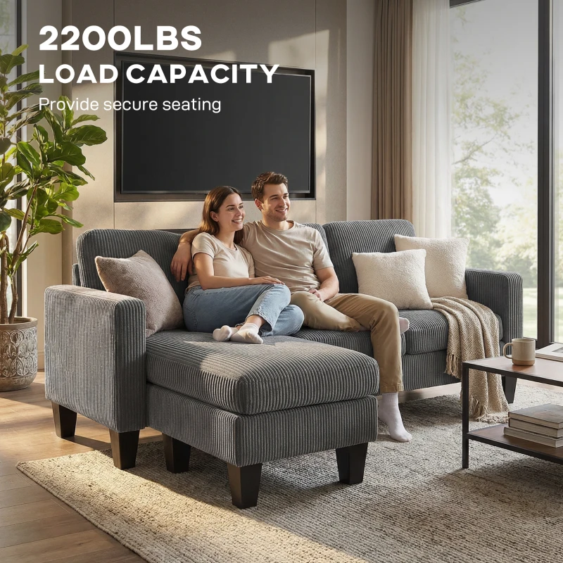 HOMCOM Sectional Sofa, L Shaped Couch, with Changeable Chaise or Ottoman, Dark Grey