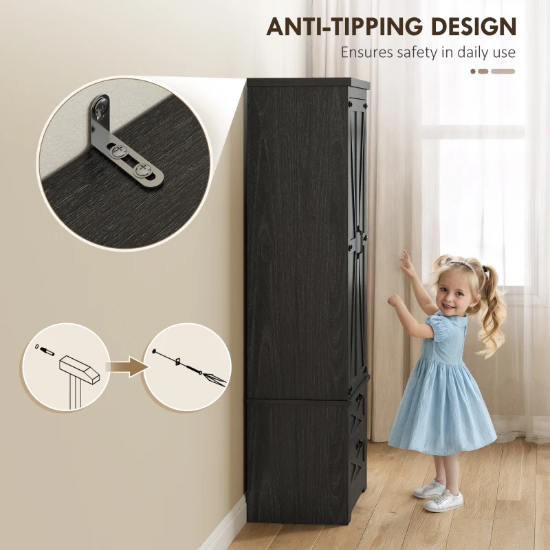 HOMCOM Farmhouse Kitchen Pantry Storage Cabinet, 64" Freestanding Kitchen Pantry Cabinet with Drawers, Distressed Black