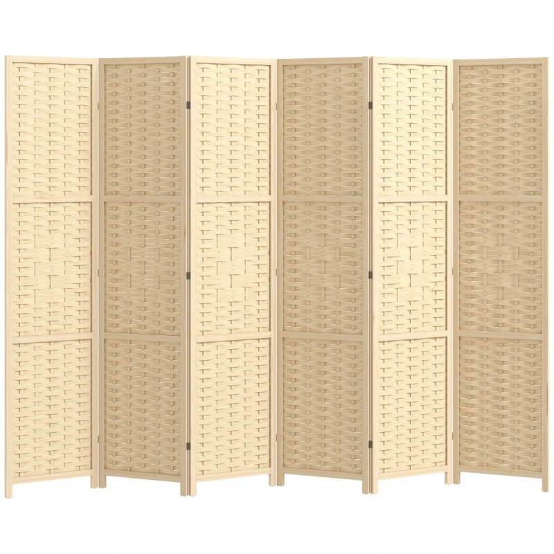HOMCOM 6-Panel Room Divider, 5.6 FT Freestanding Folding Privacy Screen, Partition Wall Divider, Natural Wood