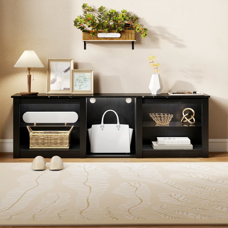 HOMCOM TV Stand with LED Lights, Modern Entertainment Center with Adjustable Glass Shelves, for TVs up to 65 Inch, Black