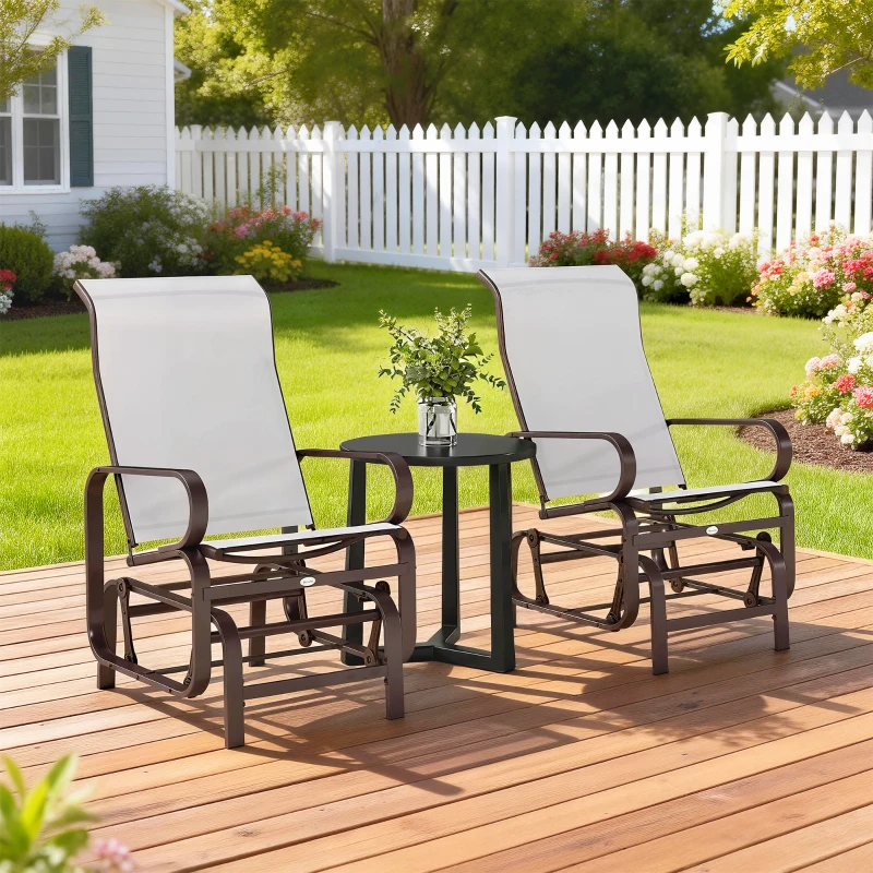 Outsunny Gliding Lounger Chair Set of 2, Single Rockers with Lightweight Metal & Mesh Construction, Beige