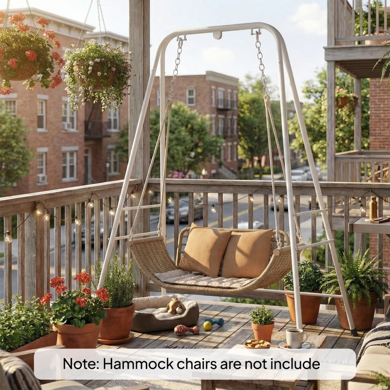 Outsunny Hammock Chair Stand  Indoor and Outdoor Use with Anti-Slip Foot Pads, 2 Carabiners, White