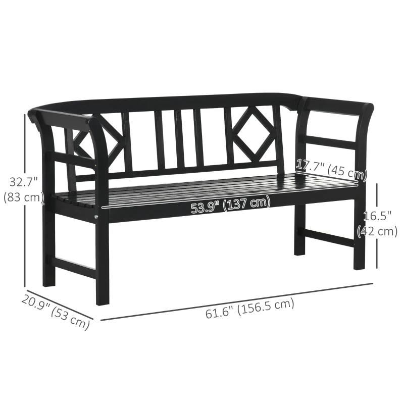 Outsunny Wooden Outdoor Bench, 3 Person Patio Garden Bench with Diamond Pattern Backrest, Slatted Seat, 792 LBS Capacity, Black