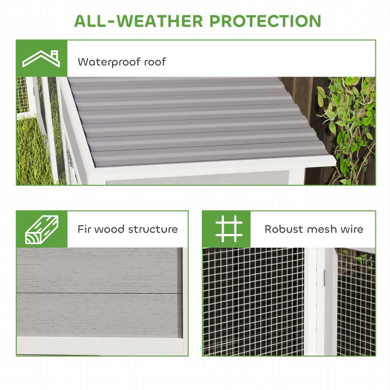 PawHut Chicken Coop with Run, L-Shaped Wooden Chicken House with 2 Houses, Outdoor Hen House with Waterproof Roof and Ramps