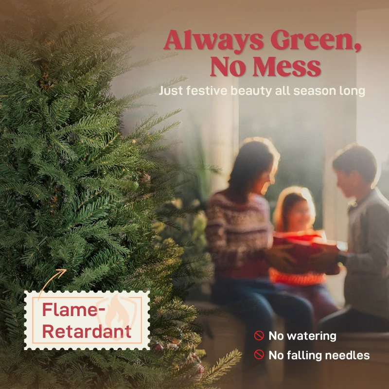 HOMCOM 5 ft Artificial Christmas Tree with Dense Realistic Branches, Full Ponderosa Fir, Hinged Xmas Tree, Easy Assembly