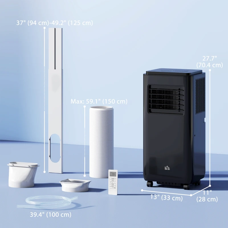 HOMCOM 10,000 BTU Moible Air Conditioner 440 Sq. Ft., Dehumidifier Fan Auto Sleep with 24H Timer On/Off, Window Kit, Black