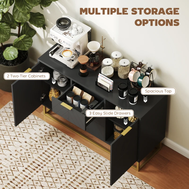 HOMCOM Sideboard Storage Cabinet with 3 Drawers, Adjustable Shelves and Doors, Kitchen Buffet Cabinet for Dining Room, Black