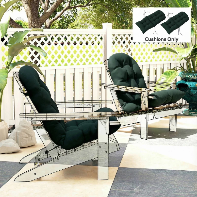 Outsunny Outdoor Adirondack Chair Cushions Set of 2, Tufted High Back Patio Chair Cushions, Dark Green