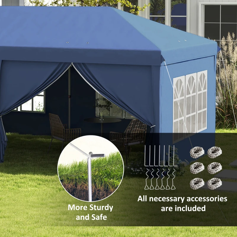 Outsunny 10' x 20' Pop Up Canopy Tent Outdoor Portable Easy Up Party Tent Garden Shade Shelter with Walls Carrying Bag, Blue