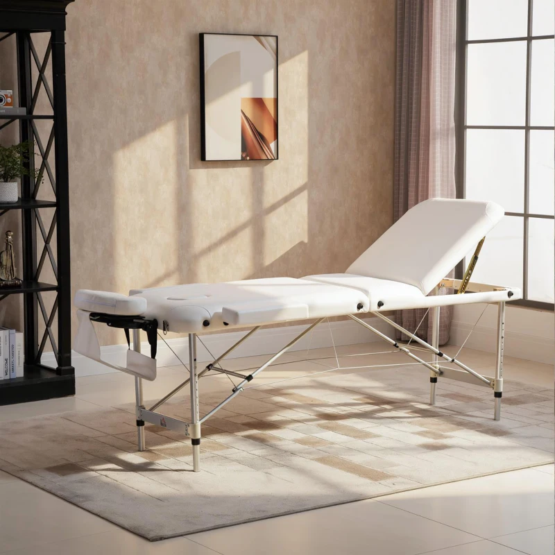 HOMCOM 85" 3 Section Foldable Massage Table Professional Salon Spa Facial Couch Bed (White)