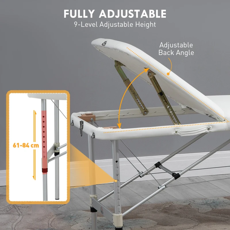 HOMCOM 85" 3 Section Foldable Massage Table Professional Salon Spa Facial Couch Bed (White)