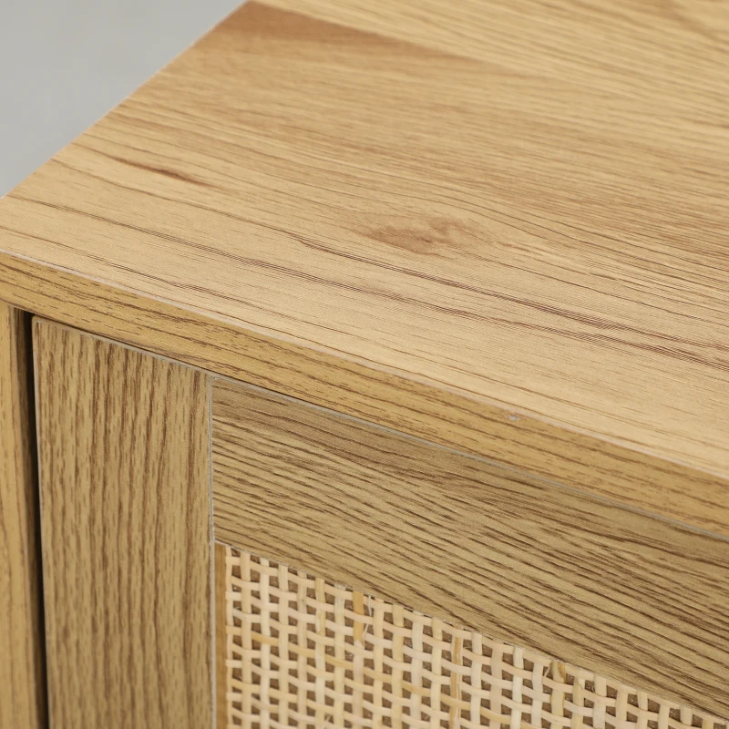 HOMCOM Bohemian Sideboard with Rattan Doors & Adjustable Shelf, Natural Wood Finish