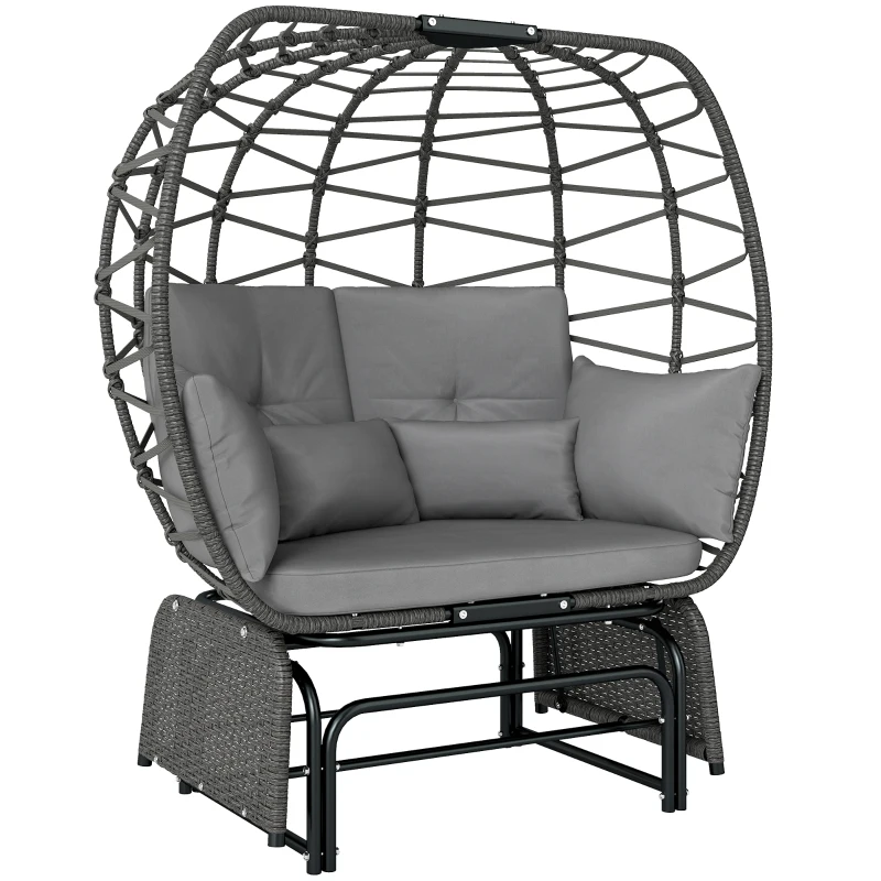 Outsunny Double Outdoor Glider Egg Chair, Outdoor Loveseat Glider with Cushions and Pillows, Dark Grey