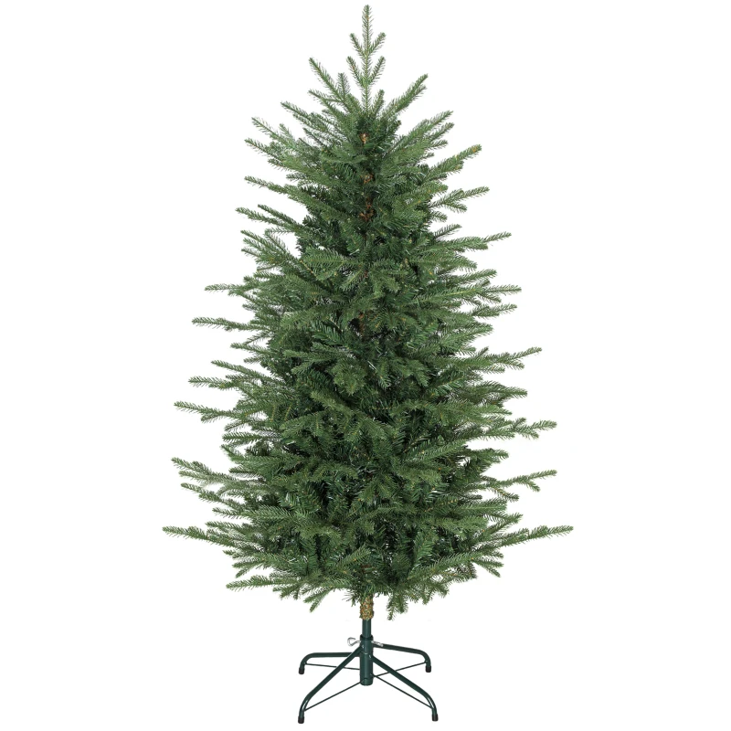 HOMCOM 5 ft Artificial Christmas Tree with Dense Realistic Branches, Full Ponderosa Fir, Hinged Xmas Tree, Easy Assembly