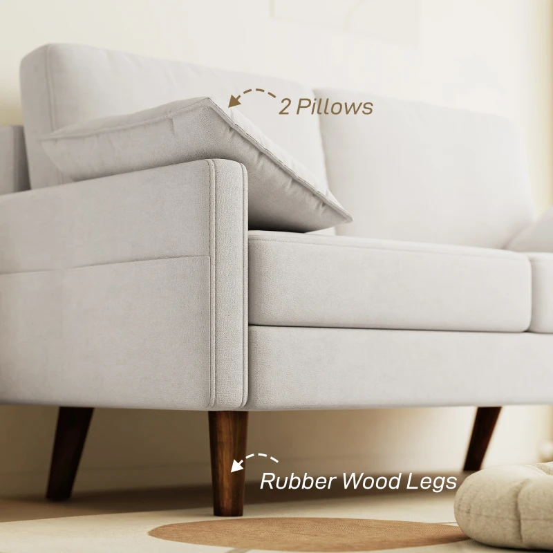 HOMCOM 3 Seater Sofa, Velvet Upholstered Couch with Spring Cushions, Rubber Wood Legs and 2 Pillows, Cream White