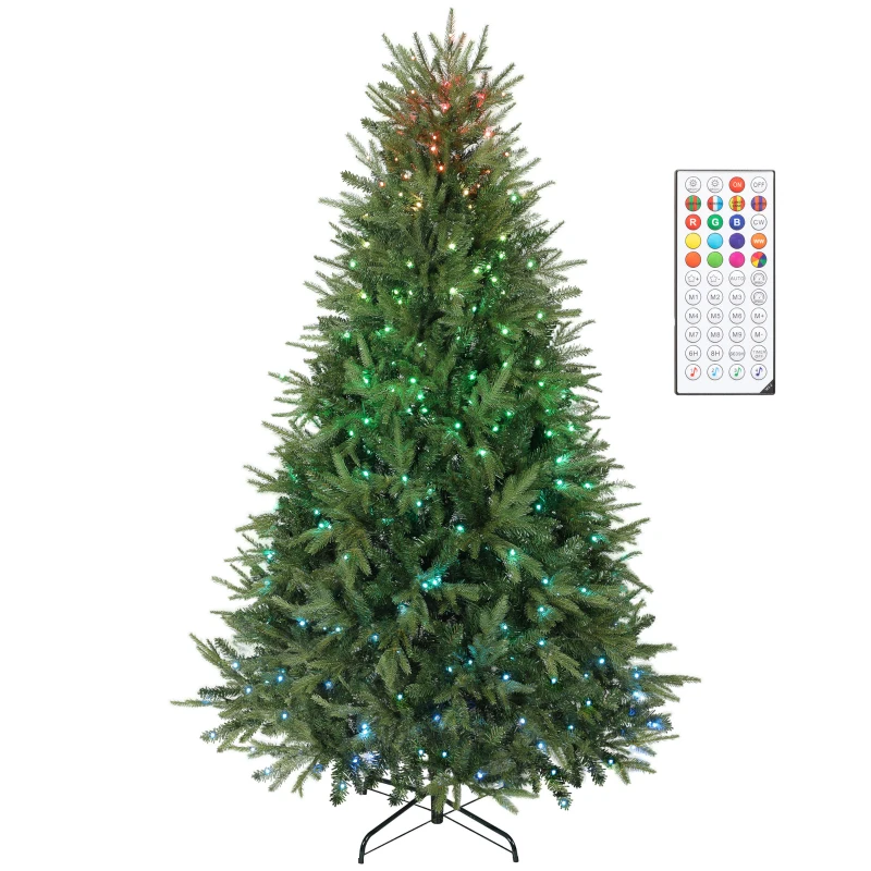 HOMCOM 6.5ft Christmas Tree with Synchronized LEDs, DIY Function, Frasier Grande Fir with Hinge Design, Remote, Daily Timer