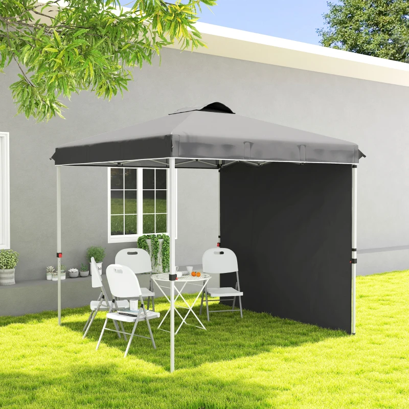 Outsunny 8 x 8 Pop Up Canopy with 1 Sidewall, Carry Bag and 4 Sand Bags, Height Adjustable Instant Sun Shelter, Dark Grey