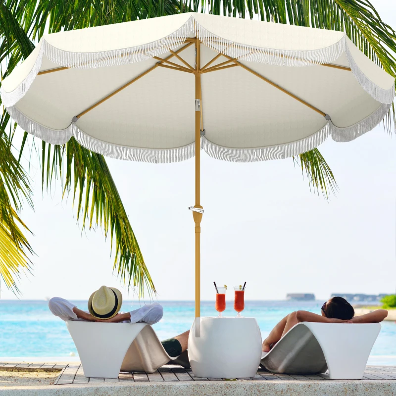 Outsunny 9FT Patio Umbrella Parasol, UPF 30+ Outdoor Market Umbrella with Crank, 8 Ribs, Push Button Tilt, Cream White