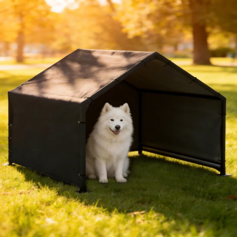 PawHut Dog Shade Shelter Outdoor, Dog House Outside with Canopy, Pet Tent for Small Medium Large Breeds