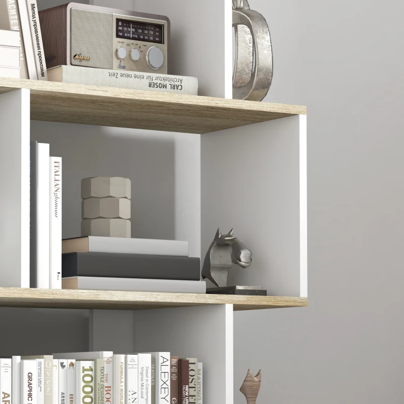 HOMCOM 5-Tier Bookshelf, Geometric S Shaped Bookcase, Tall Narrow Display Shelf for for Living Room, Study Room, White
