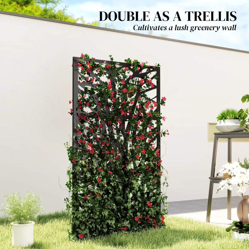 Outsunny Metal Outdoor Privacy Screen, 72" x 38" Freestanding Outdoor Divider, Black