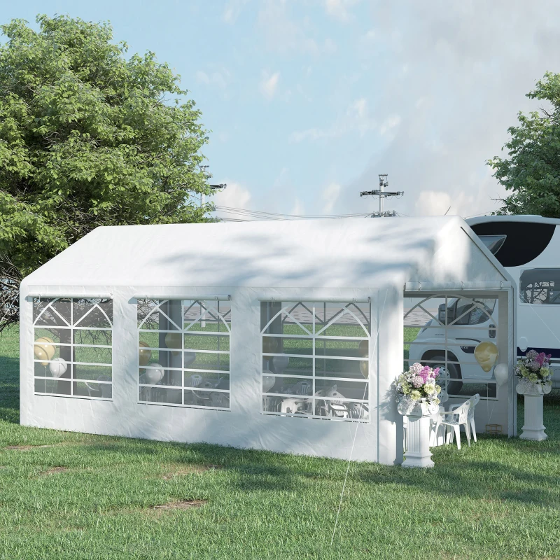 Outsunny 20’ x 10’ Heavy Duty Party Tent Outdoor Carport Canopy Shelter Gazobo with Sidewall, Zipper Door and Windows, White
