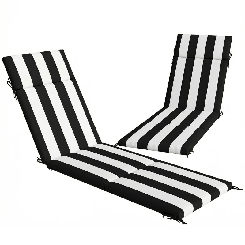 Outsunny Outdoor Chaise Lounge Cushions Set of 2 with 6 Ties, High-Density Foam, for Patio and Poolside, Black and White