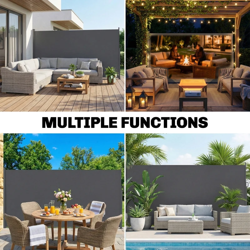 Outsunny Retractable Side Awning, 165" x 73" Outdoor Privacy Screen, Water-Resistant, UV 50+, Dark Grey