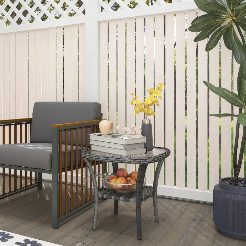 Outsunny Outdoor Coffee Table with Storage Shelf, Hand-Woven Wicker Side Table with Water-Ripple Glass Top, Mix Grey